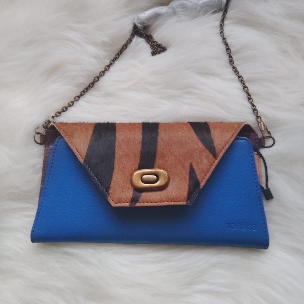 Stylish Blue and Brown Crossbody Bag